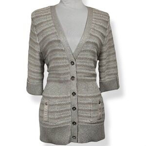 NEW WHBM Metallic Cardigan Sweater Large Chunky Knit‎ White House Black Market